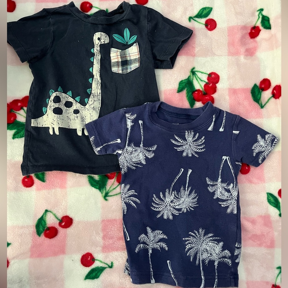 Kids' Black and Navy Dinosaur & Palm Tree T-Shirts